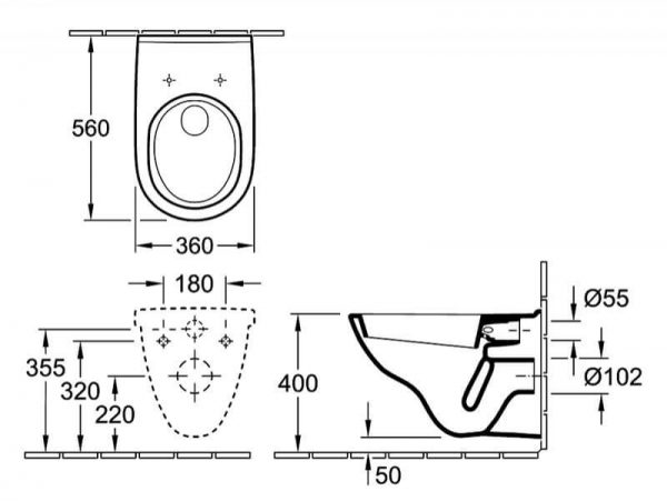 Set vas WC suspendat, cu capac Soft Close, 56 cm, Villeroy&Boch, Germania, O.Novo