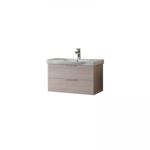 Mobilier pentru lavoar cu sertar, 80 cm, lemn deschis + Lavoar 80 cm, alb, Lana