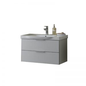 Mobilier pentru lavoar cu sertar 80 cm, gri + Lavoar 80 cm, alb, Lana
