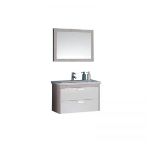 Mobilier pentru lavoar 82 cm + Lavoar 82 cm + Oglinda 80 cm, lemn deschis, Sara
