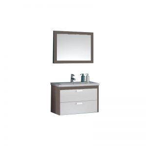 Mobilier pentru lavoar 82 cm + Lavoar 82 cm + Oglinda 80 cm, lemn inchis, Sara