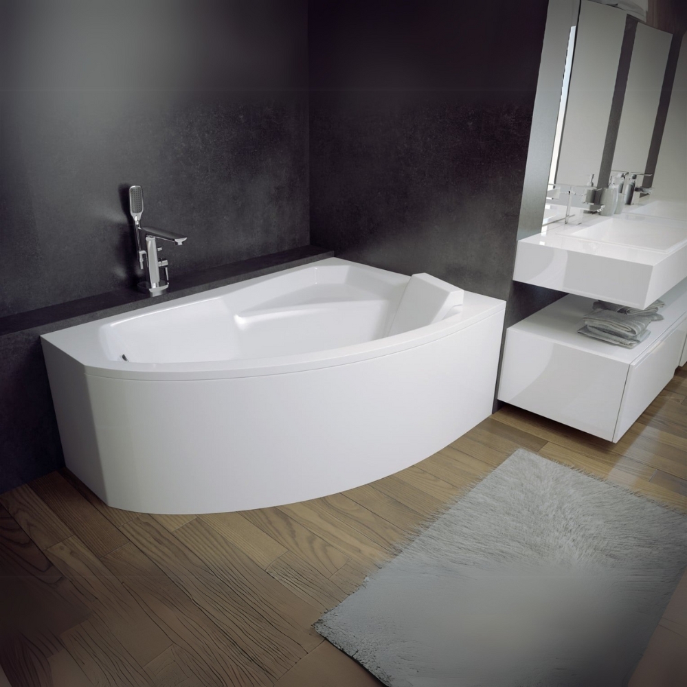 Cada asimetrica Besco Rima 140x90 cm, varianta dreapta, acril, alb (1)