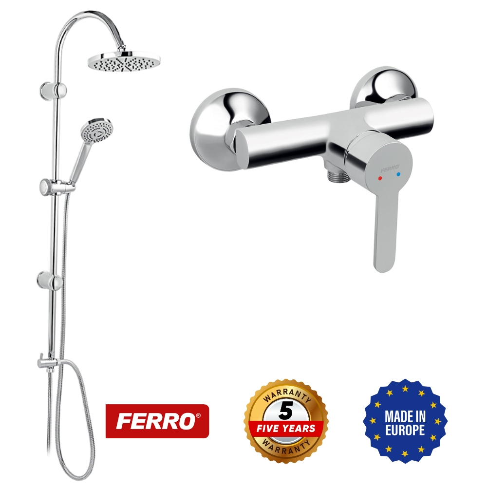 Set baterie dus cu set dus fix si para dus mobila, FERRO Savio (1) Set baterie dus cu set dus fix si para dus mobila, FERRO Savio