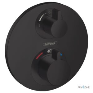 baterie dus termostatata incastrata Hansgrohe Ecostat S negru mat control temperatura si deviator