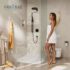 Cabina de dus moderna cu para Hansgrohe Pulsify S negru mat EcoSmart