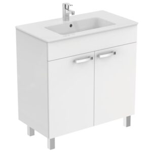 Mască baie cu lavoar Ideal Standard Tempo alb – dulap bază cu 2 uși, pe pardoseală, cu lavoar ceramic